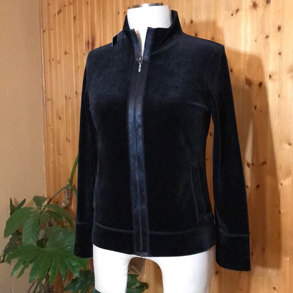 Talbots Tops - NWT Talbots Small Black Velvet Zip Up Track Jacket